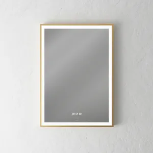 Pulcher Soho Mirror PSM-5070 - 50x70 cm. Speil m/lys og lysstyring, Matt Messing farget ramme