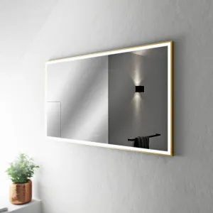 Pulcher Soho Mirror PSM-1480 - 140x80 cm. Speil m/lys og lysstyring, Matt Messing farget ramme